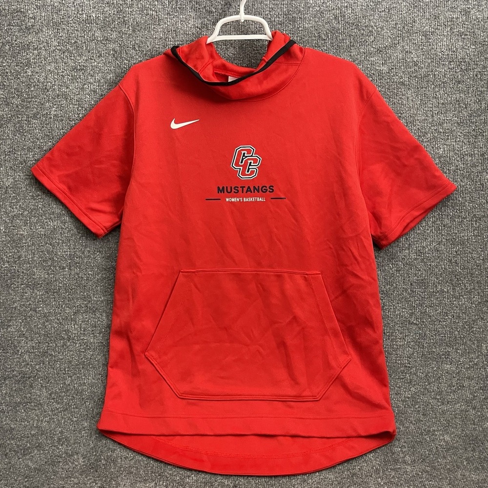 CC Mustang Basketball Women's Nike Short Sleeve Hoodie Red Size Medium